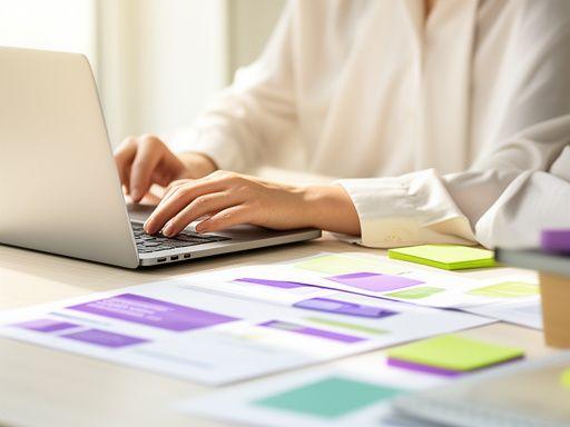 Mitarbeiterin am hellen Schreibtisch beantwortet eine Datenschutzanfrage mit Notizen und Laptop